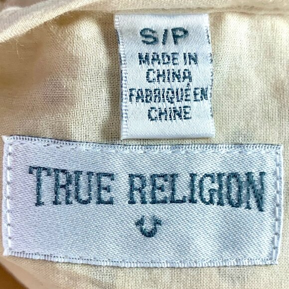 True Religion Eyelet Lace Cream Swing V-Neck Tiered Dress S Boho Festival Flowy - Picture 6 of 6